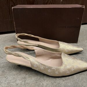 Louis Vuitton Gold Monogram Mini Lin Kitten Heels